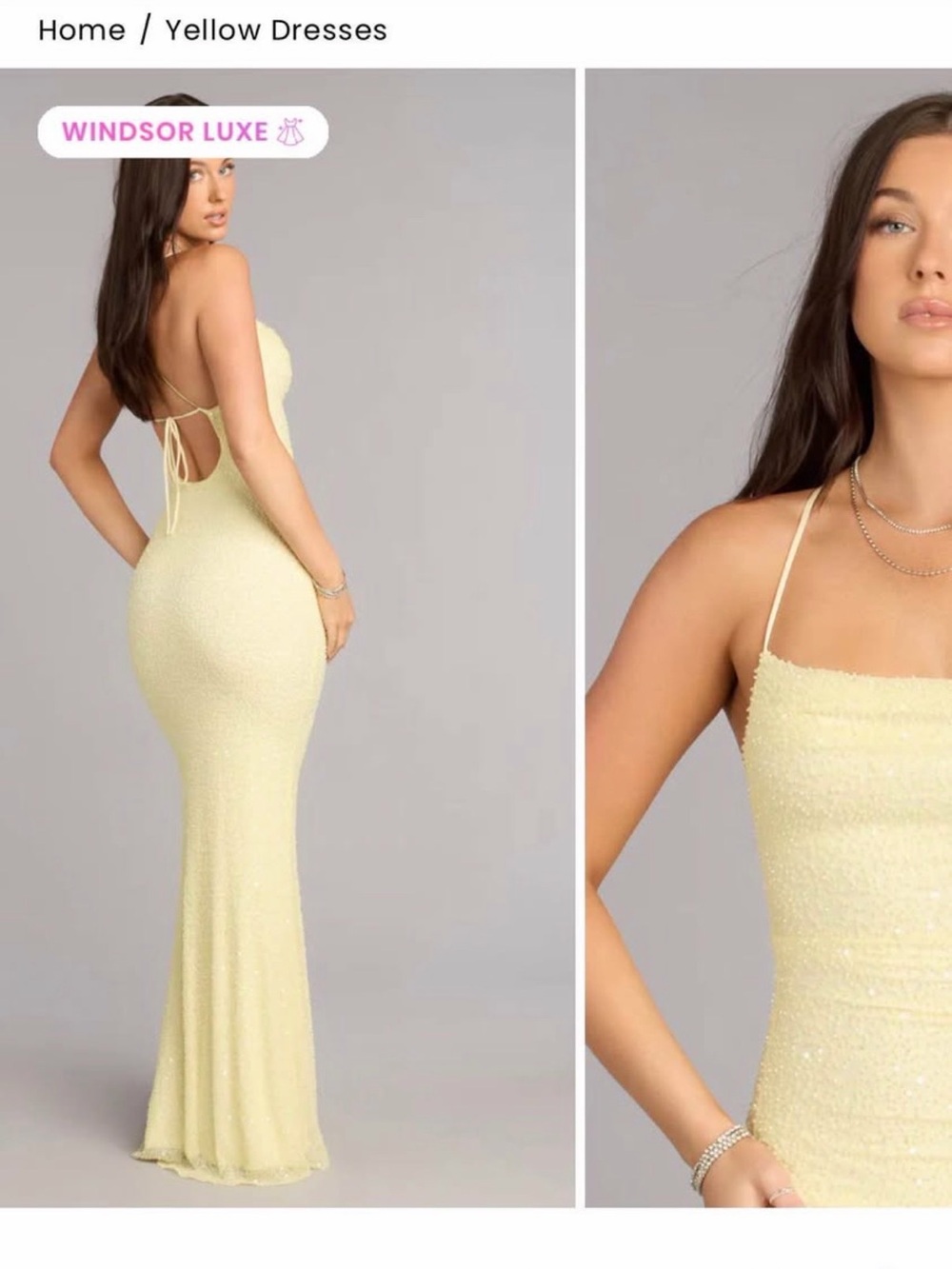 Windsor Pale Yellow Sequin Backless Gown